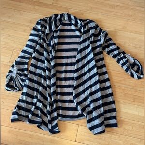 LIKE NEW! Banana Republic Black/Tan Stripe Linen Blended Cardigan Sweater Sz L